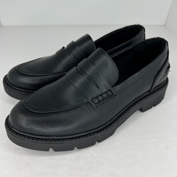 a new day Shoes - A New Day Womens Penny Black Faux Leather Classic Slip On Block Size 9 Loafers